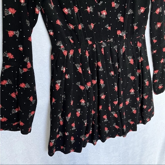 Free People Tegan Black Floral V-Neck Mini Dress Sz 0 Spring Date Party Boho EUC - Picture 7 of 15